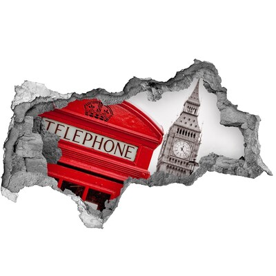 Zelfklevende 3D wandsticker illusie Londens stadsgezicht met een telefooncel