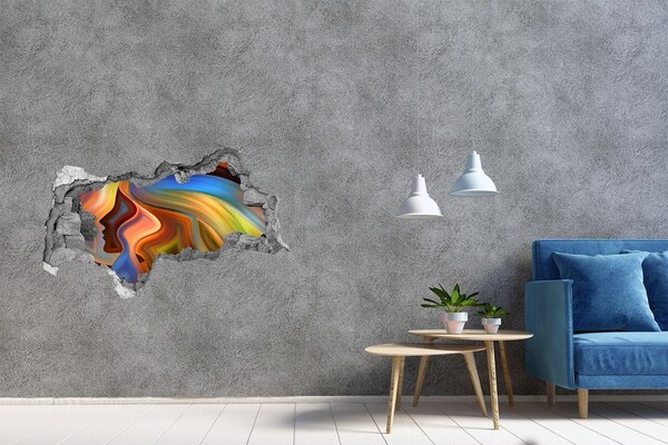 Wandsticker 3D doorkijk Een kleurrijk landschap in een gat in de muur.