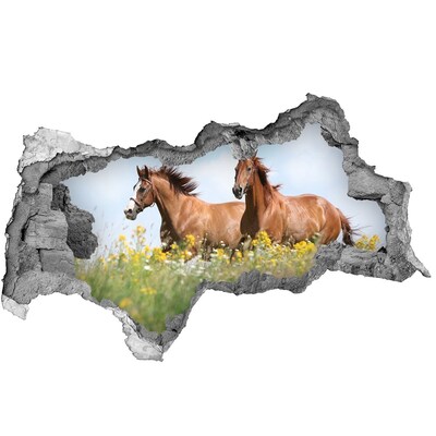 Zelfklevende 3D wandsticker illusie Paarden in de wei