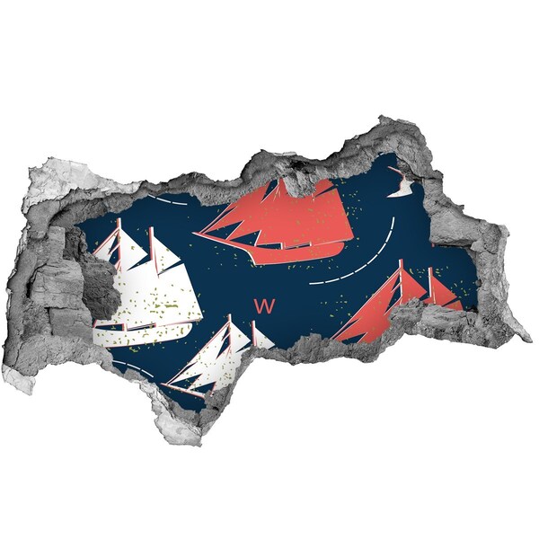 Wandsticker 3D doorkijk Schepen op zee