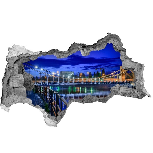 3D sticker gat in stenen muur Nachtzicht op de brug en de rivier