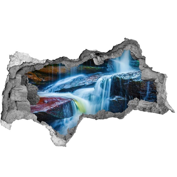 3D muursticker gescheurde muur Waterval tussen de rotsen