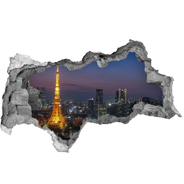 Zelfklevende 3D wandsticker illusie Uitzicht op Tokio 's nachts
