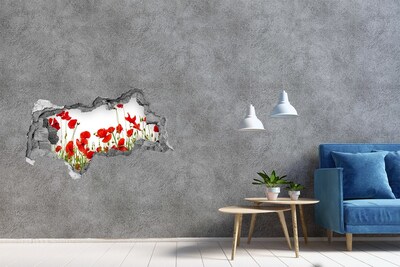 3D sticker gat in stenen muur Een bloemenparadijs in beton.