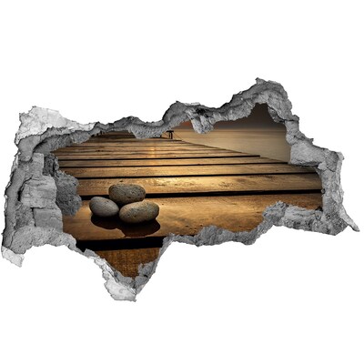 Zelfklevende 3D wandsticker illusie Zonsondergang boven de pier