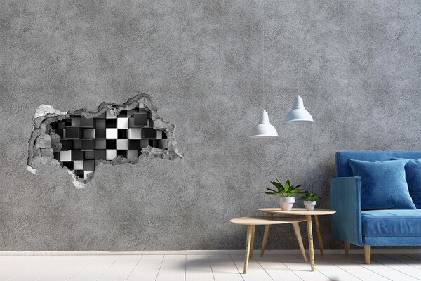 Wandsticker 3D doorkijk Zwart-witte kubussen in de muur
