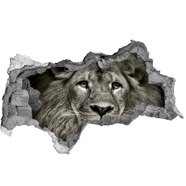 3D muursticker gescheurde muur Leeuwenportret door een gat in de muur