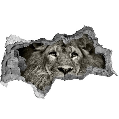3D muursticker gescheurde muur Leeuwenportret door een gat in de muur