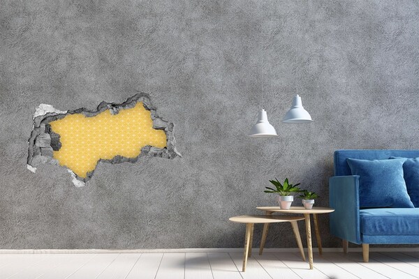 Wandsticker 3D doorkijk Gouden geometrische vormen tegen een betonnen achtergrond