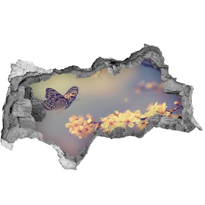 Zelfklevende 3D wandsticker illusie Bloemenlandschap met een vlinder