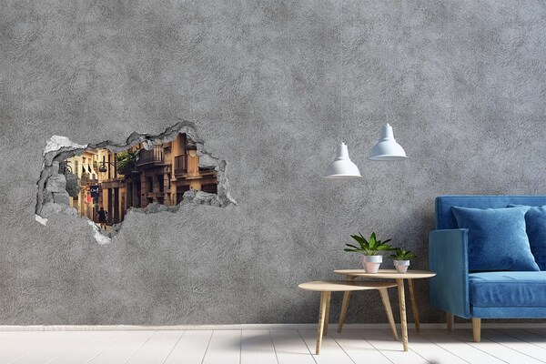 Zelfklevende 3D wandsticker illusie De charmante straatjes van Barcelona