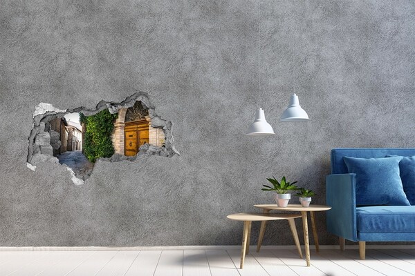 3D sticker gat in stenen muur Een charmant steegje in de stad
