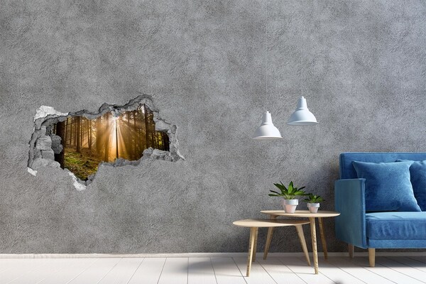 3D sticker gat in stenen muur Een oase van licht in het bos