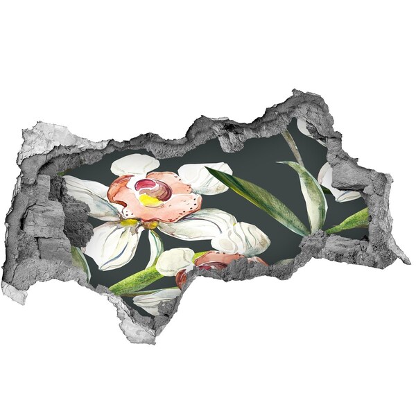 3D muursticker gescheurde muur Bloemen in beton