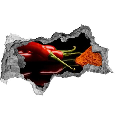 Naklejka 3D dziura okleina Papryczki chili na tle czarnej powierzchni