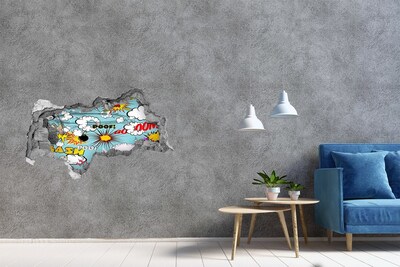 Zelfklevende 3D wandsticker illusie Creatieve stripexplosie