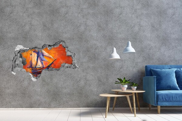 Zelfklevende 3D wandsticker illusie Zonsondergang op zee
