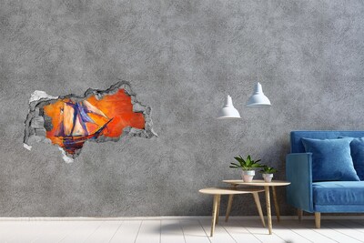 Zelfklevende 3D wandsticker illusie Zonsondergang op zee