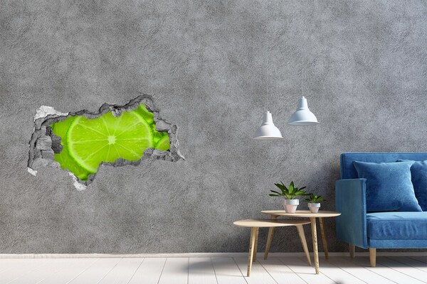 3D muursticker gescheurde muur Sappige limoen in beton