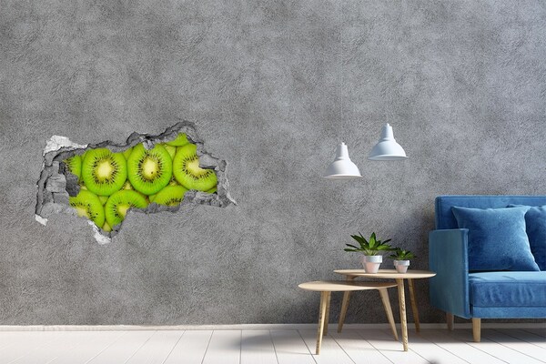3D sticker gat in stenen muur Kiwi-stukken aan de muur