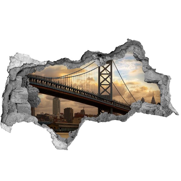 3D muursticker gescheurde muur Philadelphia-brug