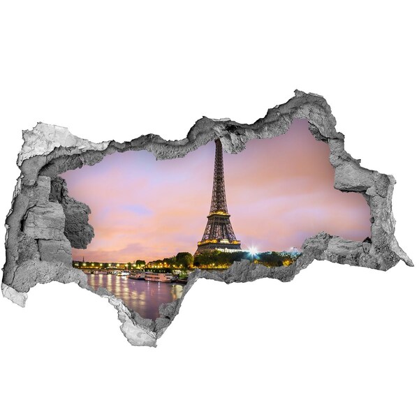 Zelfklevende 3D wandsticker illusie De Eiffeltoren bij zonsondergang