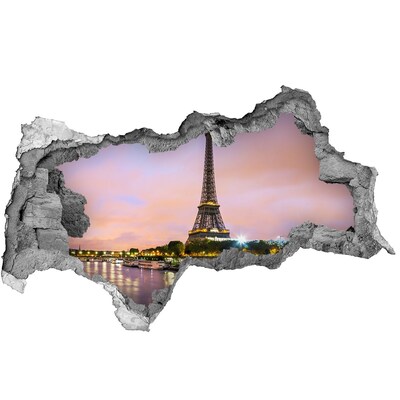Zelfklevende 3D wandsticker illusie De Eiffeltoren bij zonsondergang