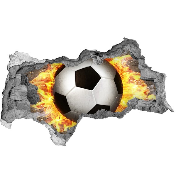 Zelfklevende 3D wandsticker illusie Voetbal in vuur en vlam