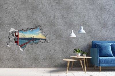 3D sticker gat in stenen muur De Golden Gate Bridge in San Francisco