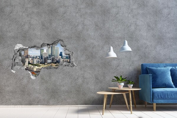 Zelfklevende 3D wandsticker illusie Uitzicht op de moderne stad