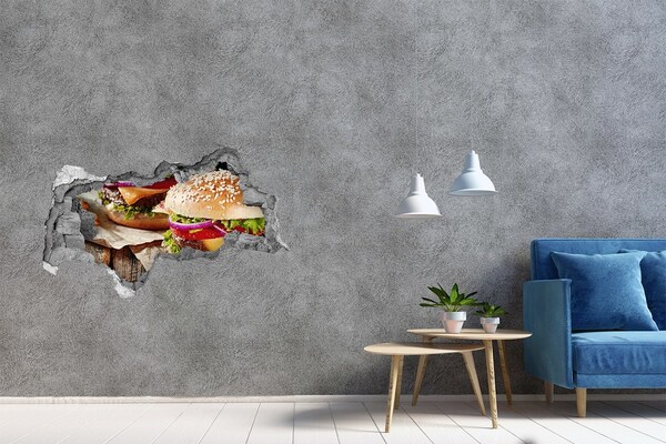 Wandsticker 3D doorkijk Sappige hamburger van Hole-in-the-Wall