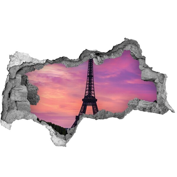 3D sticker gat in stenen muur De Eiffeltoren bij zonsondergang
