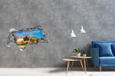 Zelfklevende 3D wandsticker illusie Kasteel op de heuvel