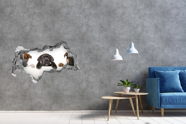 3D muursticker gescheurde muur Lief puppy'tje van achter de muur