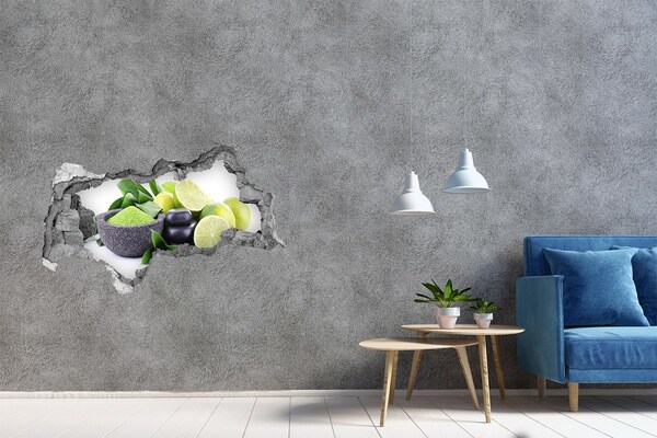 Zelfklevende 3D wandsticker illusie Verse citrusvruchten en kruiden