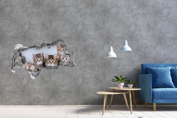 3D muursticker gescheurde muur Kittens in een gat in de muur