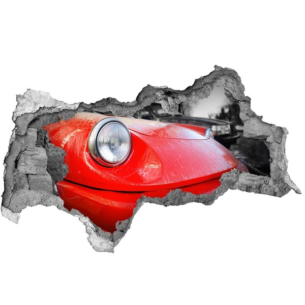 3D muursticker gescheurde muur Rode sportwagen achter het gat in de muur