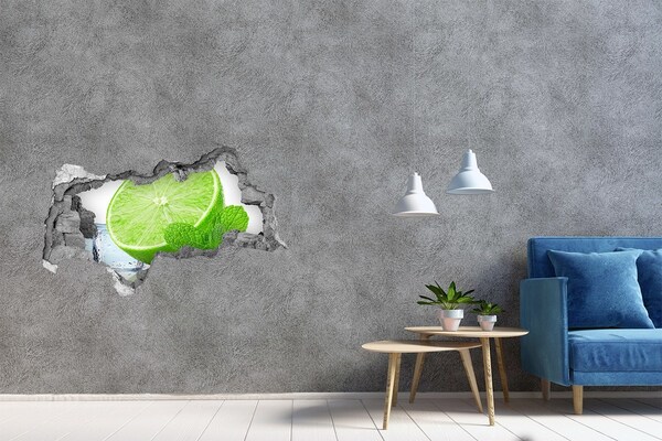 Zelfklevende 3D wandsticker illusie Verse limoen met munt