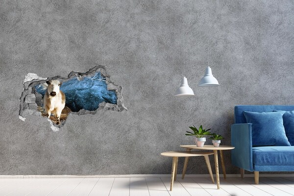 Zelfklevende 3D wandsticker illusie Bergbuffel in een gat in de muur