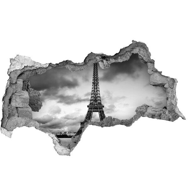 3D muursticker gescheurde muur De Eiffeltoren in een monochrome stijl.