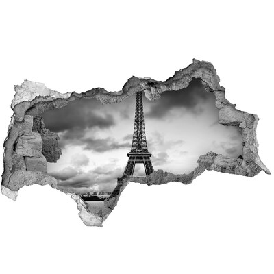 3D muursticker gescheurde muur De Eiffeltoren in een monochrome stijl.