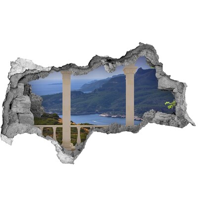 Zelfklevende 3D wandsticker illusie Uitzicht op de pittoreske baai