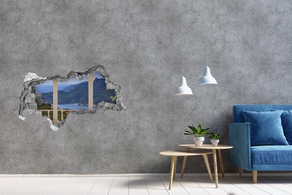Zelfklevende 3D wandsticker illusie Uitzicht op de pittoreske baai