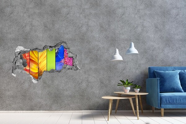 3D muursticker gescheurde muur De bloemenwereld achter de muur