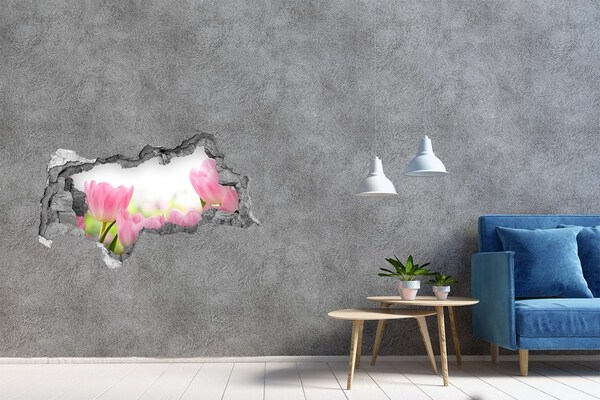 3D sticker gat in stenen muur Bloemen in de tuin