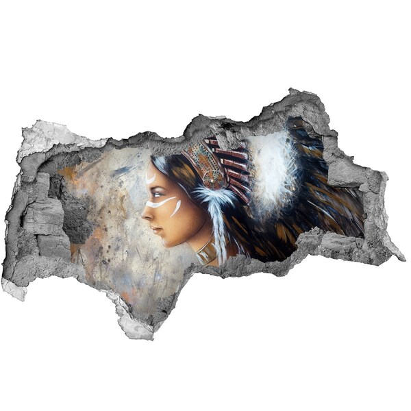 3D muursticker gescheurde muur Portret van een Indiaanse krijgsvrouw