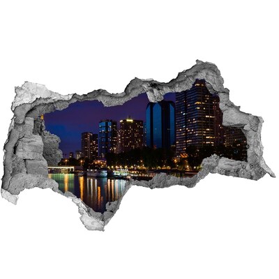 Wandsticker 3D doorkijk Nachtpanorama van de stad