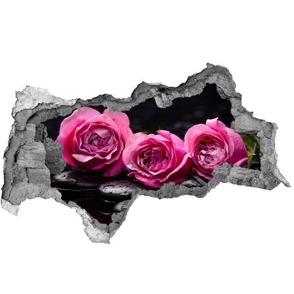 3D sticker gat in stenen muur Bloemen in een betonnen gat