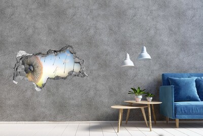Zelfklevende 3D wandsticker illusie Paardenbloemen tegen de achtergrond van de zonsondergang