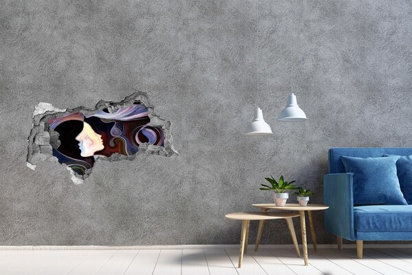 Wandsticker 3D doorkijk Gezichten in de chaos van kleuren